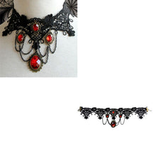 Ornate H made Retro Short Black Lace Flower Collar Red Crystal Chain Pendant Choker Necklace Prom Jewelry HOT EF8