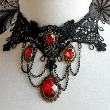 Ornate H made Retro Short Black Lace Flower Collar Red Crystal Chain Pendant Choker Necklace Prom Jewelry HOT EF8