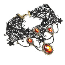 Ornate H made Retro Short Black Lace Flower Collar Red Crystal Chain Pendant Choker Necklace Prom Jewelry HOT EF8