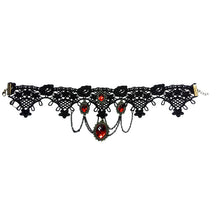 Ornate H made Retro Short Black Lace Flower Collar Red Crystal Chain Pendant Choker Necklace Prom Jewelry HOT EF8