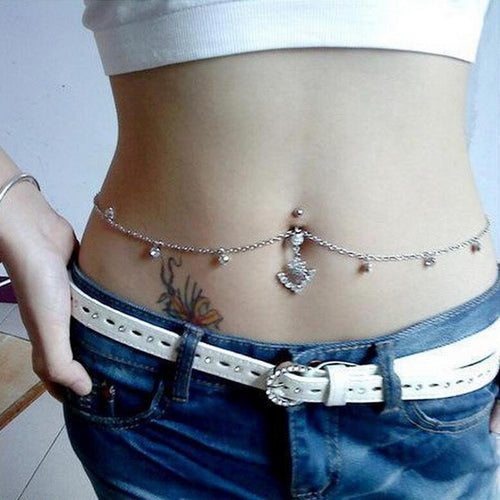 Pendant Steel Piercing Belly Barbell Navel Ring Bar Waist Chain EF8