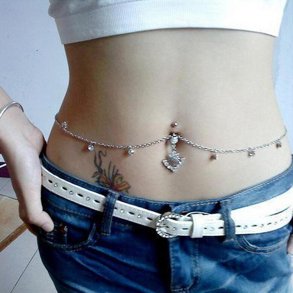 Pendant Steel Piercing Belly Barbell Navel Ring Bar Waist Chain EF8