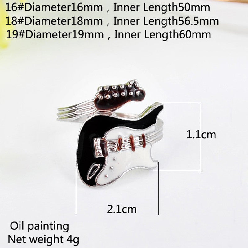 Personalized European Style Punk Style Bright Colorful Glazed Guitar Ring White   Black Ring EF8