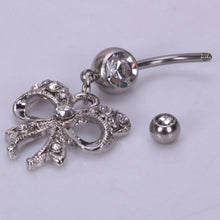 Piercing Navel Body Jewelry Surgical Steel Bowknot Design Rhinestone Belly Button Barbell Navel Ring Bar EF8