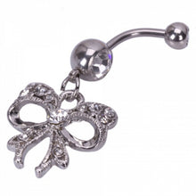 Piercing Navel Body Jewelry Surgical Steel Bowknot Design Rhinestone Belly Button Barbell Navel Ring Bar EF8