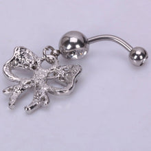 Piercing Navel Body Jewelry Surgical Steel Bowknot Design Rhinestone Belly Button Barbell Navel Ring Bar EF8