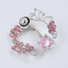 Pink Butterfly Crystal Flower Belly Ring Navel Studs Body Piercing Jewelry EF8