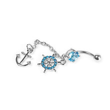 Rhinestone Navel Belly Bar Ring Ship Wheel Anchor Gem Dangle Barbell Piercing  EF8