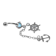 Rhinestone Navel Belly Bar Ring Ship Wheel Anchor Gem Dangle Barbell Piercing  EF8