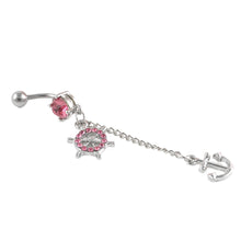 Rhinestone Navel Belly Bar Ring Ship Wheel Anchor Gem Dangle Barbell Piercing  EF8