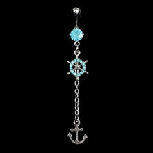Rhinestone Navel Belly Bar Ring Ship Wheel Anchor Gem Dangle Barbell Piercing  EF8