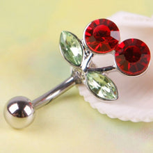Rhinestone Red Cherry Navel Belly Button Barbell Ring Body Piercing EF8