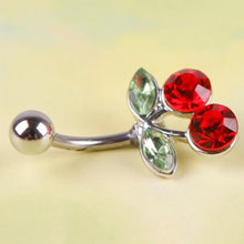 Rhinestone Red Cherry Navel Belly Button Barbell Ring Body Piercing EF8