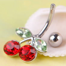 Rhinestone Red Cherry Navel Belly Button Barbell Ring Body Piercing EF8