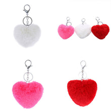 3 Colors Luxury Imitation Keychain Soft Heart Shape Ball PomPom Car H bag Key Ring  EF8