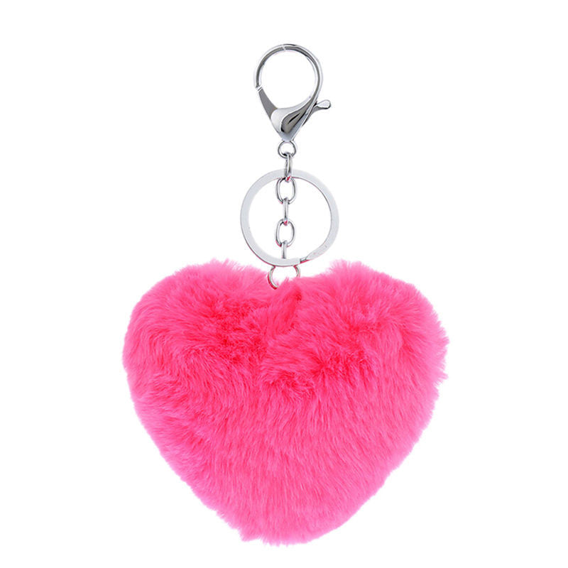3 Colors Luxury Imitation Keychain Soft Heart Shape Ball PomPom Car H bag Key Ring  EF8