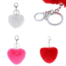 3 Colors Luxury Imitation Keychain Soft Heart Shape Ball PomPom Car H bag Key Ring  EF8