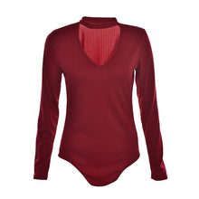s 5 Colors Women Sexy High Neck V Long Sleeve Shoulder Ribbed Bodysuits Playsuits Rompers Jumpsuits  EF8