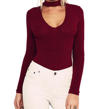 s 5 Colors Women Sexy High Neck V Long Sleeve Shoulder Ribbed Bodysuits Playsuits Rompers Jumpsuits  EF8
