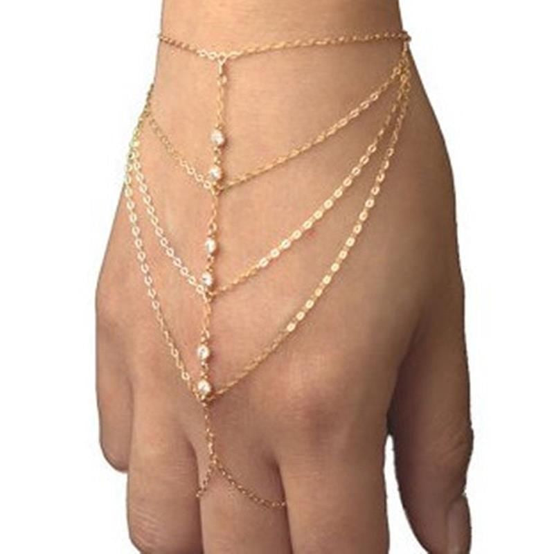 s Bohemian Style Chic Bracelet Muti Chain Tassel Bracelets Finger Bangles For Women  EF8
