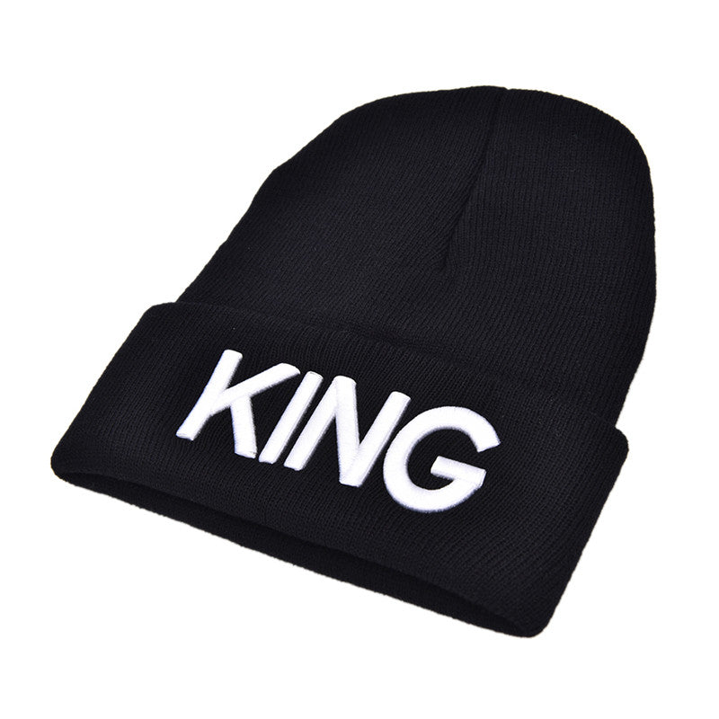 s Men Women Knitted Hiphop Hat Warm Cap Couple King Queen Beanie Hats Cap Black color Gifts  EF8