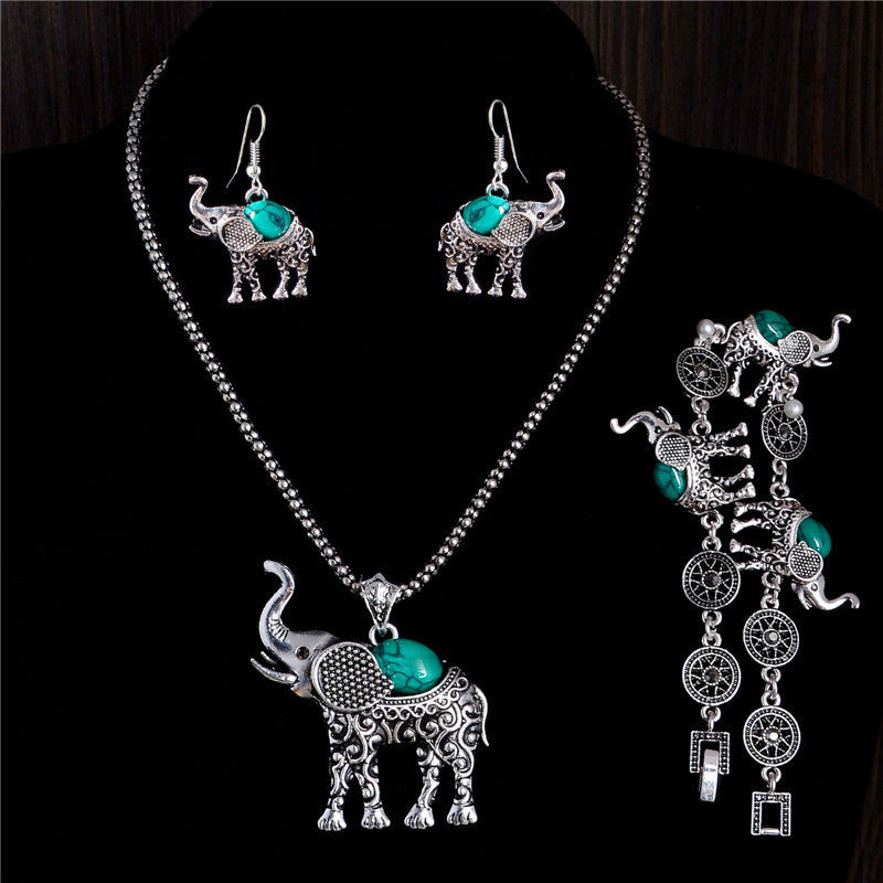 Bohemian Style Women Beautiful Elephant Jewelry Set Include Necklace Earrings Bracelet EF8