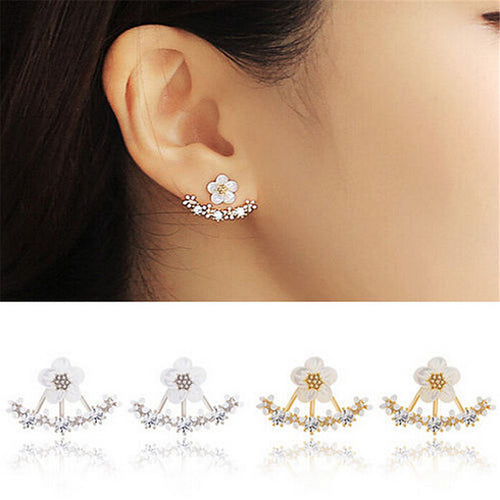 Korean Style Small Flower Daisy Piercing Stud Earrings For Women Rhinestone Elegant Silver Earings Jewelry EF8