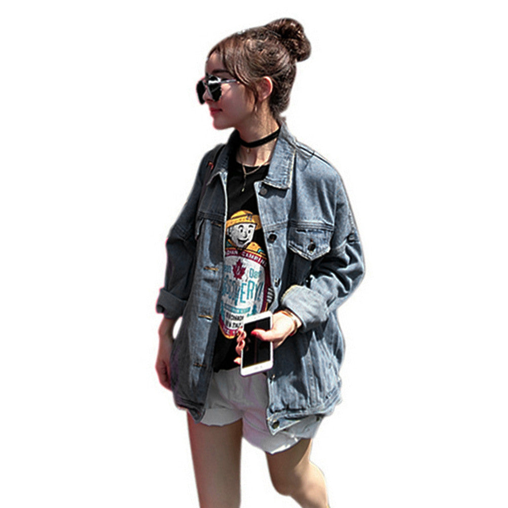 Bf Wind   Women Denim Jacket Vintage Harajuku Oversize Loose Jeans Coat Solid Slim Chaquetas Mujer EF8