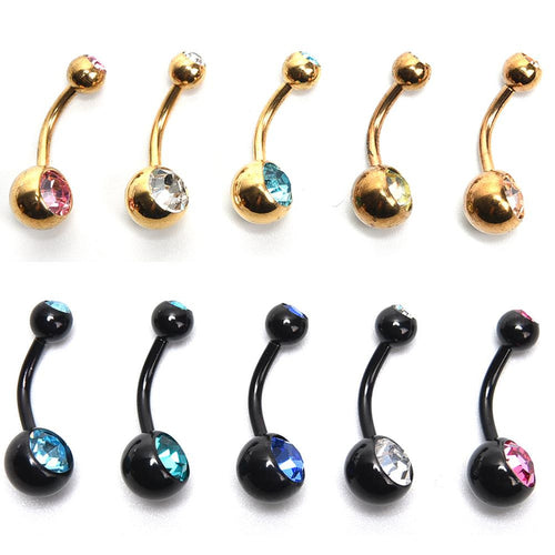 Black Titanium Rhinestone Barbell Navel Belly Button Bar Ring Body Piercing Curved Punk Earring Piercing EF8