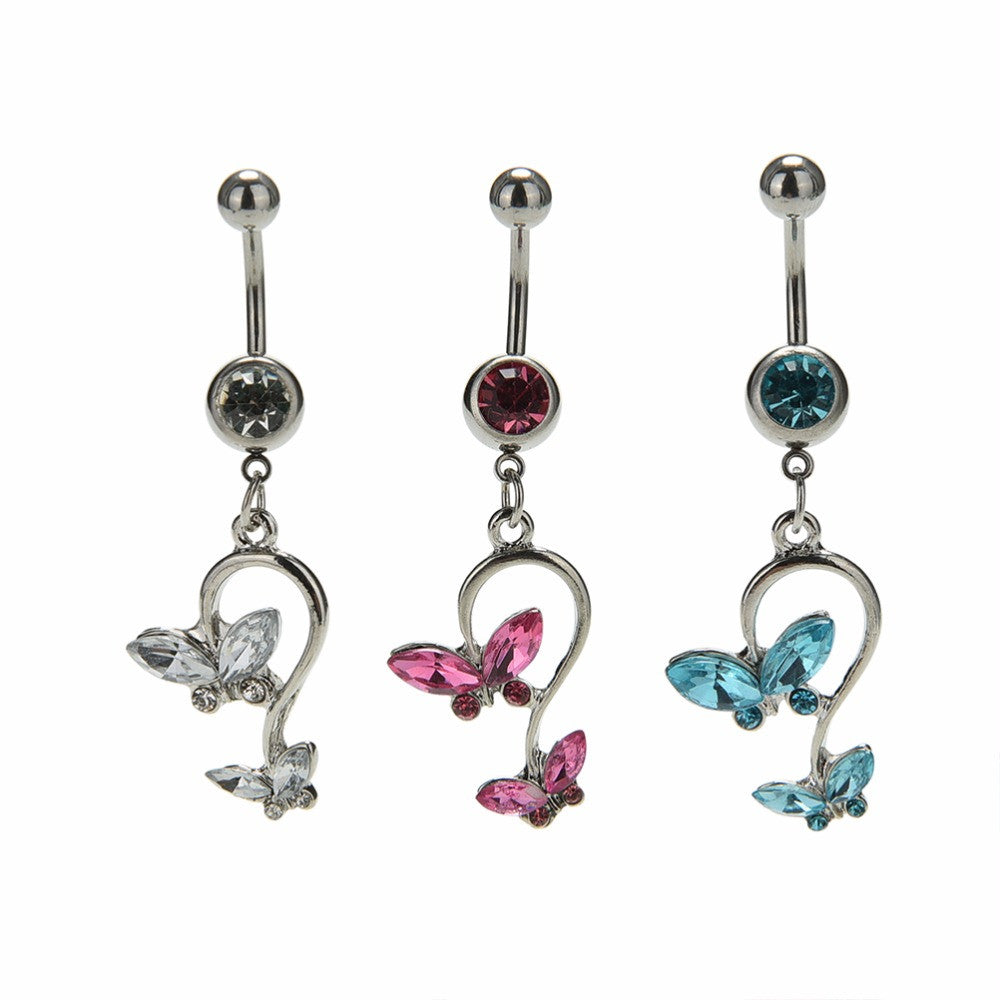 Butterfly Dangle Pendant Ball Button Barbell Bar Belly Navel Ring Body Piercing Jewelry EF8