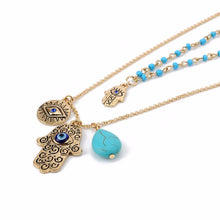 Charms Blue Evil Eye Hamsa H  Necklace Vintage Bead Turquoise Necklaces Pendants Women Fine Jewelry EF8