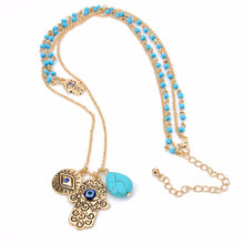 Charms Blue Evil Eye Hamsa H  Necklace Vintage Bead Turquoise Necklaces Pendants Women Fine Jewelry EF8