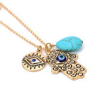 Charms Blue Evil Eye Hamsa H  Necklace Vintage Bead Turquoise Necklaces Pendants Women Fine Jewelry EF8