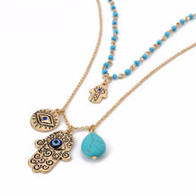 Charms Blue Evil Eye Hamsa H  Necklace Vintage Bead Turquoise Necklaces Pendants Women Fine Jewelry EF8