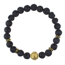 Black Beads Str  Bracelet Lava Rock Stone Animal Lion Leopard Tiger Head Bracelet Men's Bracelet Retro Vintage EF8
