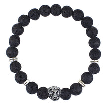 Black Beads Str  Bracelet Lava Rock Stone Animal Lion Leopard Tiger Head Bracelet Men's Bracelet Retro Vintage EF8