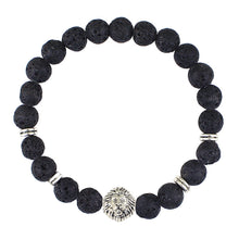 Black Beads Str  Bracelet Lava Rock Stone Animal Lion Leopard Tiger Head Bracelet Men's Bracelet Retro Vintage EF8