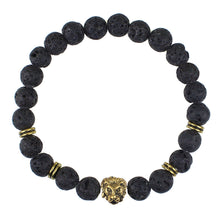 Black Beads Str  Bracelet Lava Rock Stone Animal Lion Leopard Tiger Head Bracelet Men's Bracelet Retro Vintage EF8