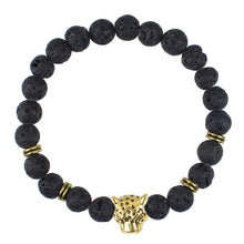 Black Beads Str  Bracelet Lava Rock Stone Animal Lion Leopard Tiger Head Bracelet Men's Bracelet Retro Vintage EF8