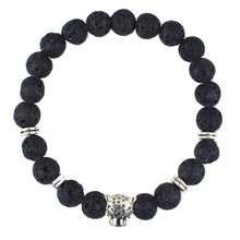 Black Beads Str  Bracelet Lava Rock Stone Animal Lion Leopard Tiger Head Bracelet Men's Bracelet Retro Vintage EF8