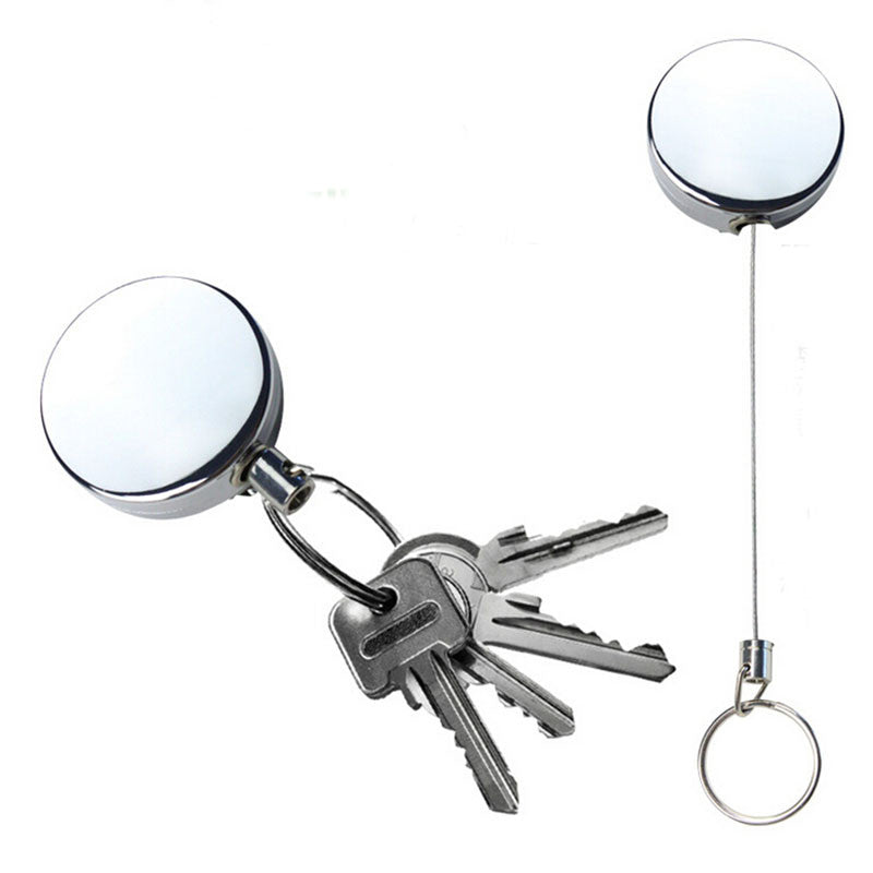 Retractable Metal Card Badge Holder Steel Recoil Ring Belt Clip Pull Key Chain EF8