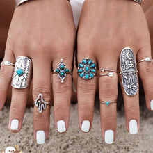 ring OR  9pcs rings Silver Punk Vintage Ring Womens Retro Geometry Finger Rings Boho Style EF8