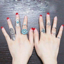 ring OR  9pcs rings Silver Punk Vintage Ring Womens Retro Geometry Finger Rings Boho Style EF8