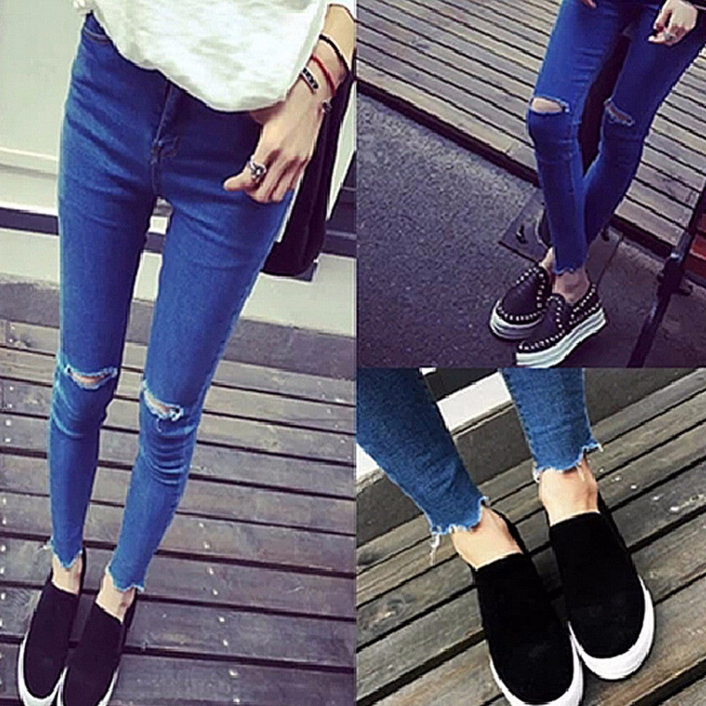 plus size jeans for woman hole elastic skinny pants pencil pants ankle length trousers woman jeans EF8