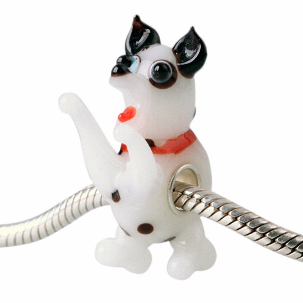 s H made Murano Glass Bead Cute Dog Charm Sterling Silver Core For Bracelet Bangles Necklace EF8