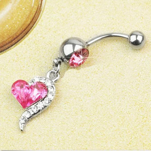 s Rose Red Rhinestone Crystal Heart Barbells Navel Belly Bar Button Ring Body Piercing EF8