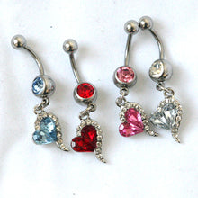 s Rose Red Rhinestone Crystal Heart Barbells Navel Belly Bar Button Ring Body Piercing EF8