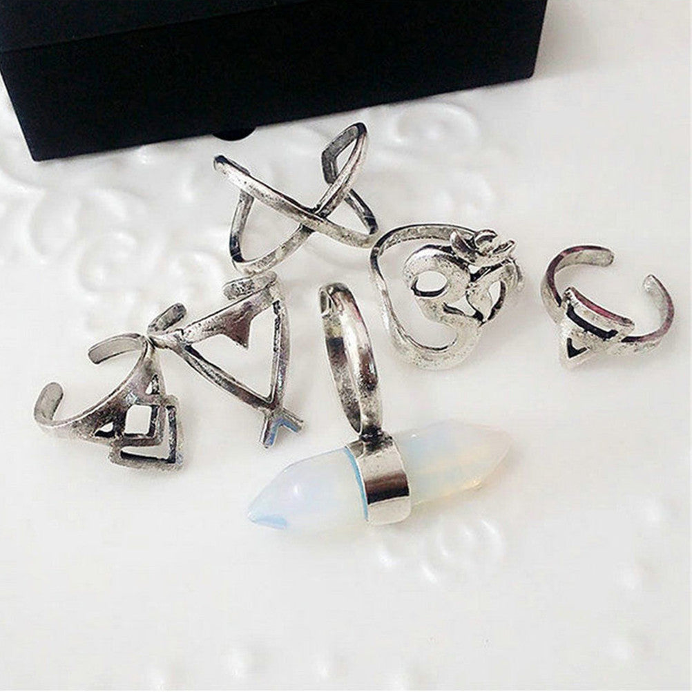 6pcs rings Silver Boho Women Stack Plain Above Knuckle Ring Midi Finger Tip Rings Set EF8
