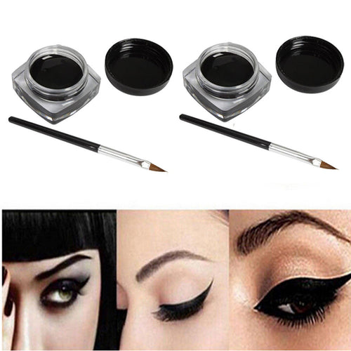 2pc Mini Eyeliner Gel Cream With Brush Makeup Cosmetic Black Life Waterproof EF8