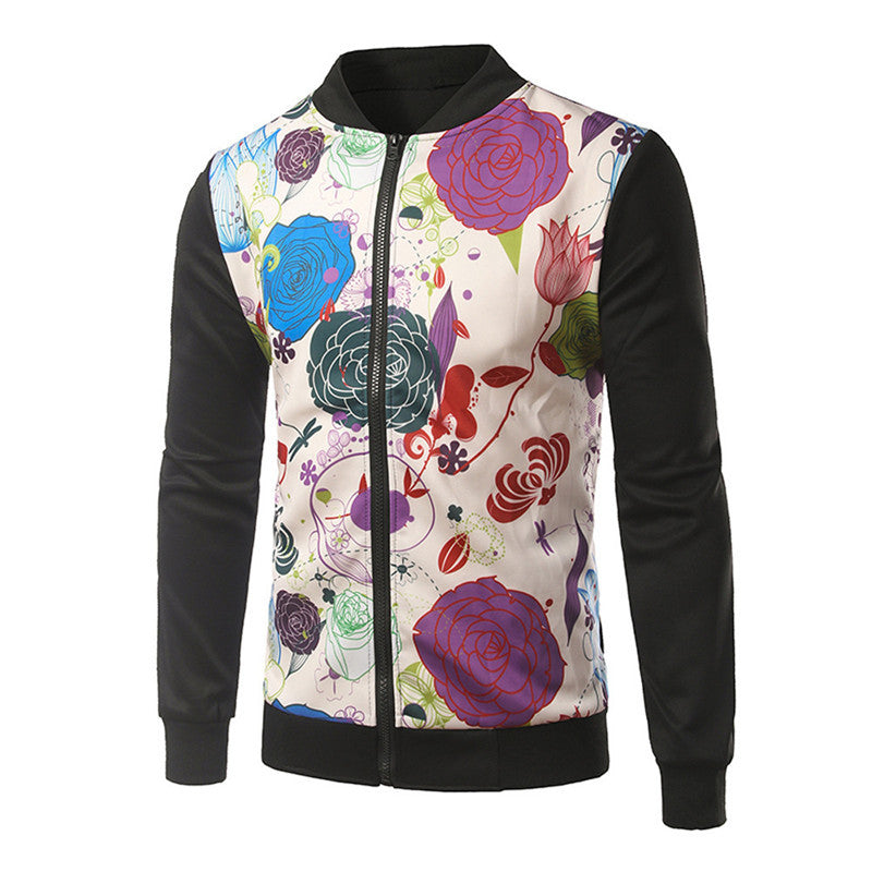 Men's Jackets Flower Fashion CoatsCasual Slim Stand Collar Jacket Men Outerdoor Overcoat M-XL EF8